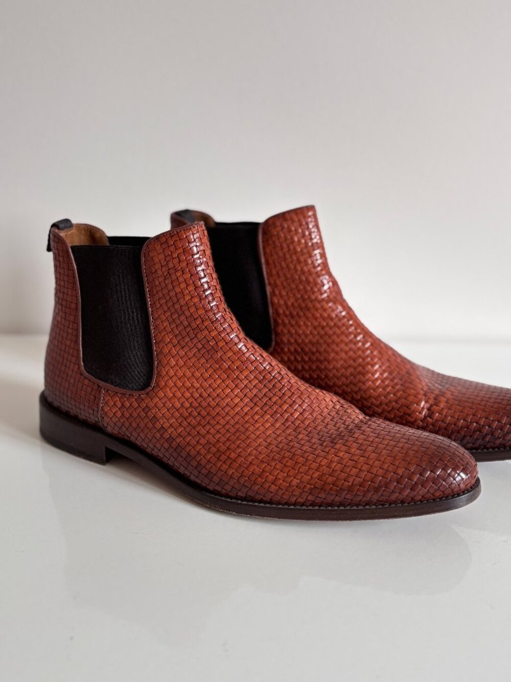 TAFT Cognac Woven Chelsea Boot Mens Size 14US 47EU
